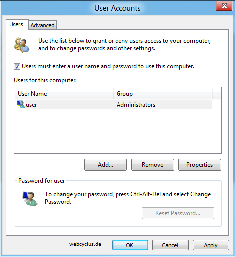 Automatische Anmeldung unter Windows 8